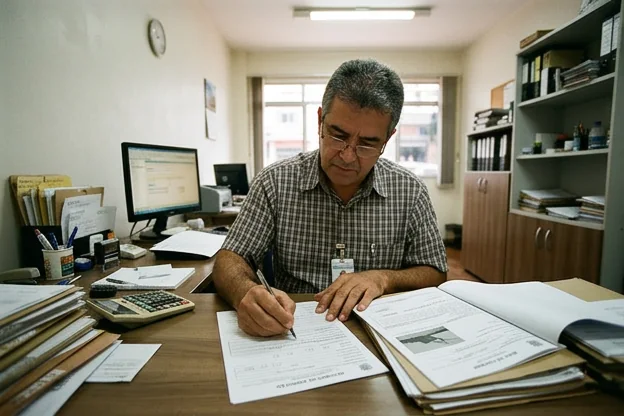 Despachante em Bauru preenchendo documento de recurso de multa.